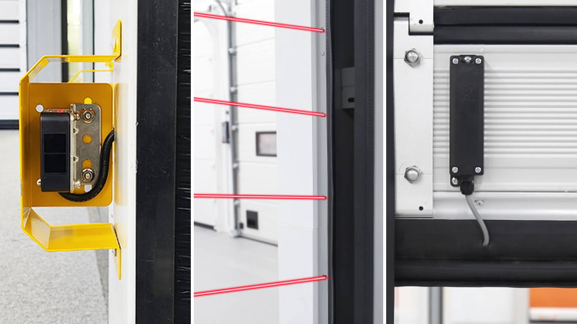 SEPPES high-speed door photocell, safety light curtain and safety edge shown side by side