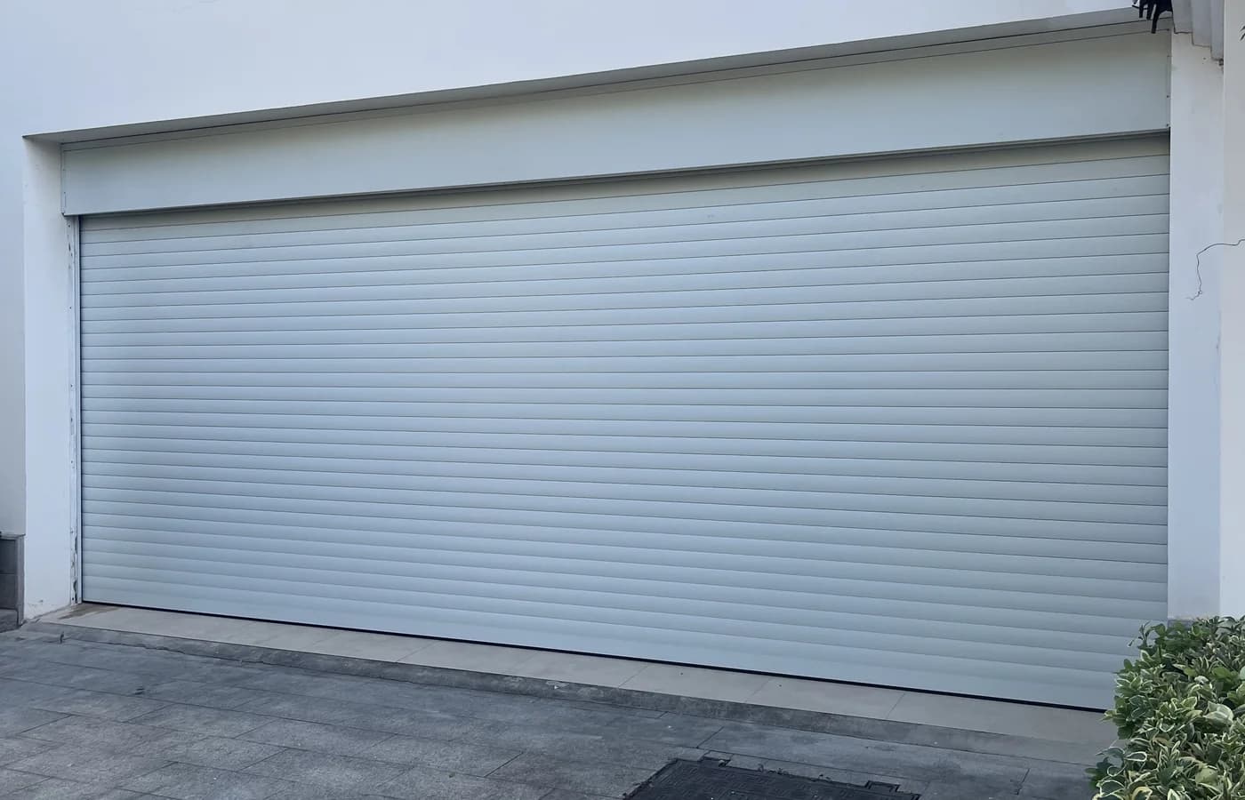 Close view of an aluminium roller shutter installation