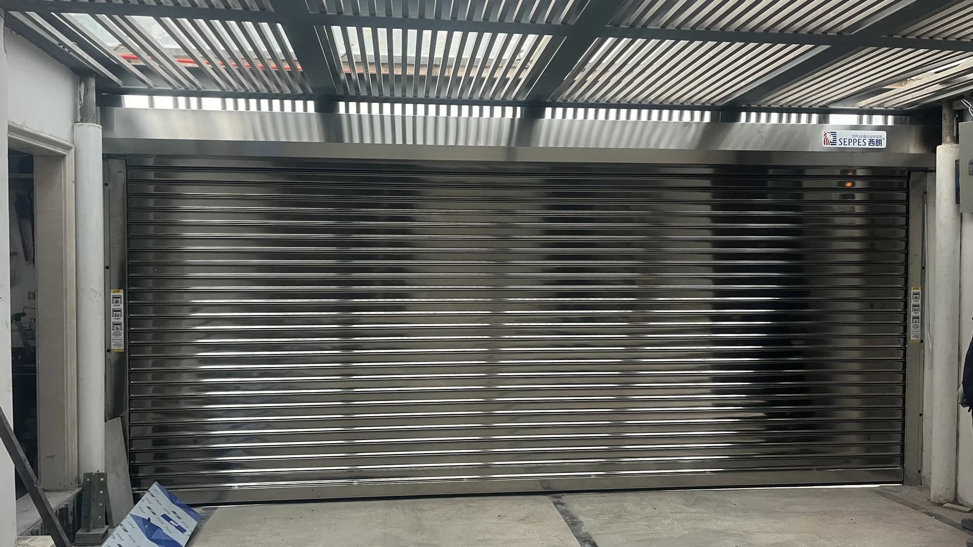 Aluminium roller shutter door installed at an industrial entrance