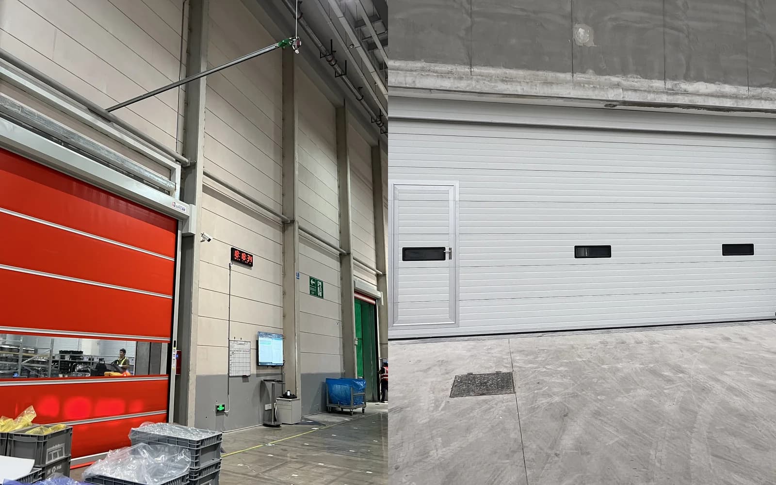 SEPPES high-speed door and industrial sectional door shown side by side
