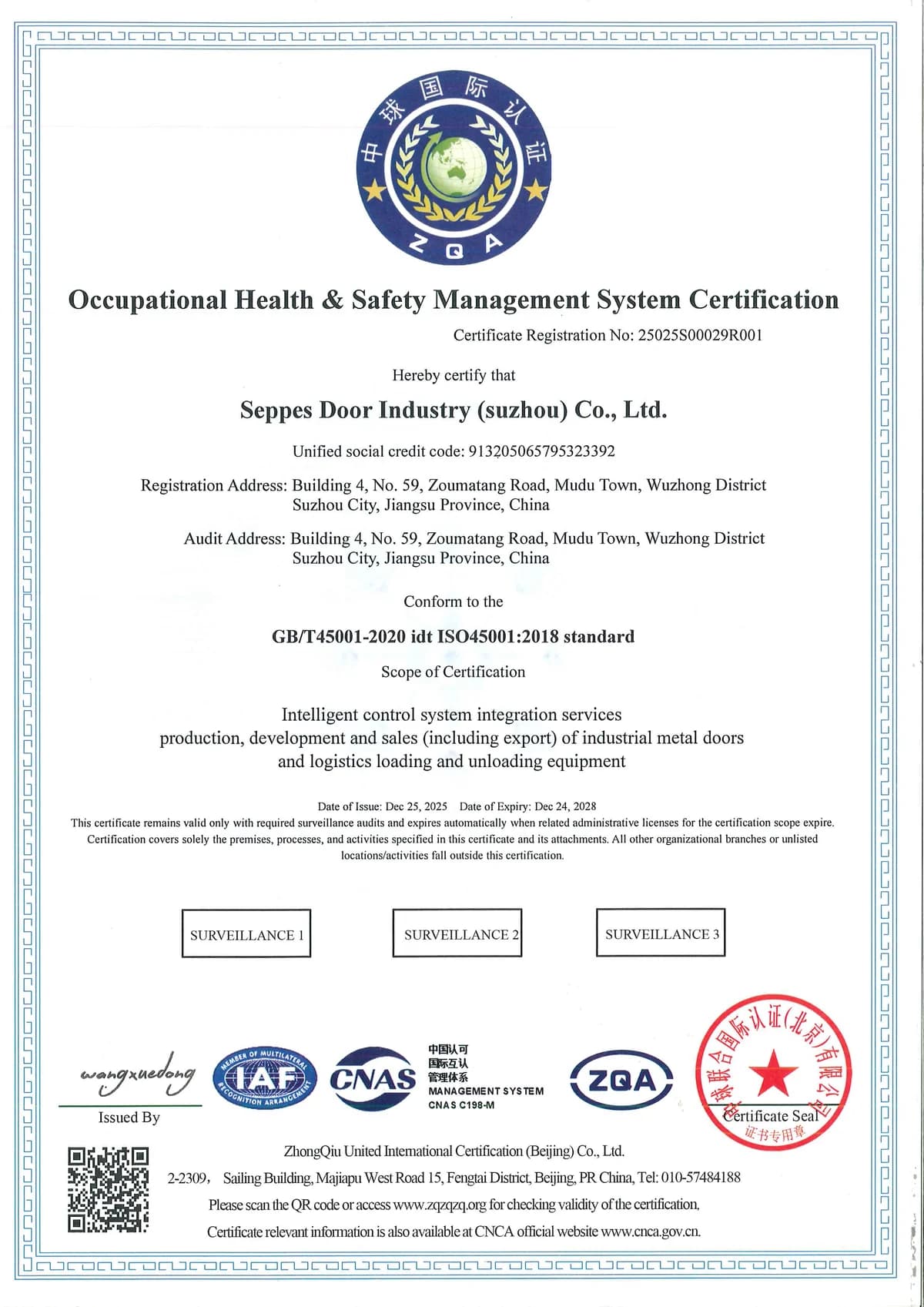 ISO 45001:2018 Occupational Health & Safety certificate